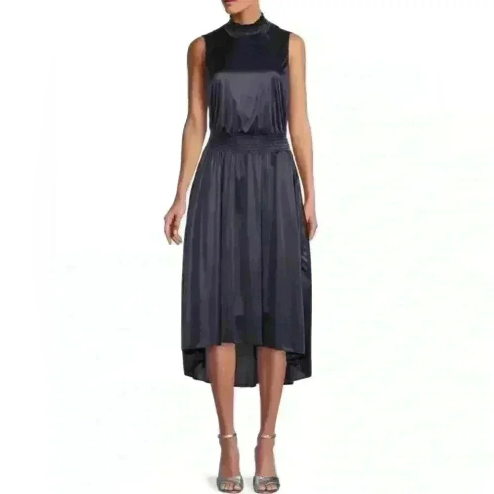 Nanette Lepore navy knee length satin dress NWT